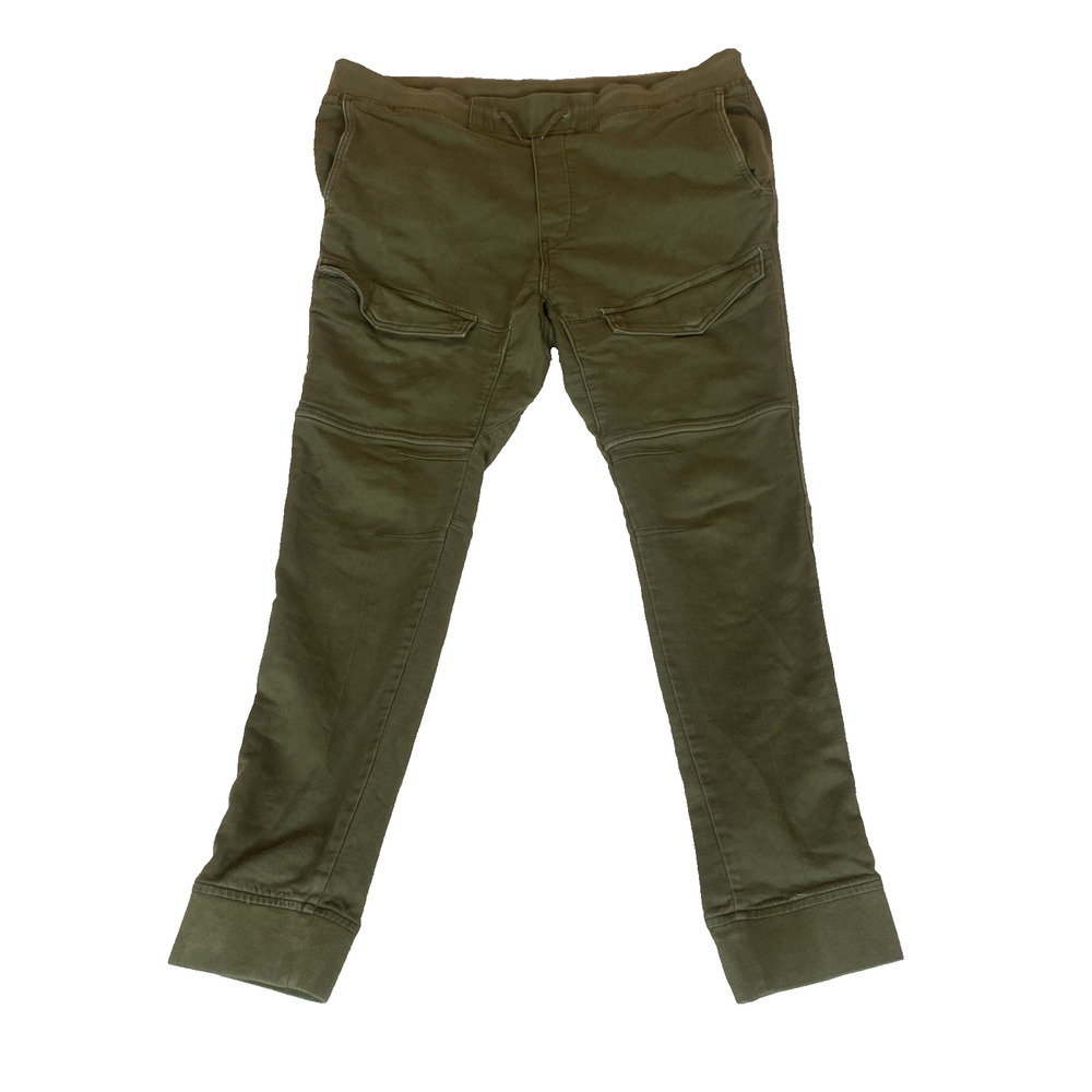 H&M Large Olive Green Utility Pants Moto Skinny Cuffed Ankle Snap Pockets